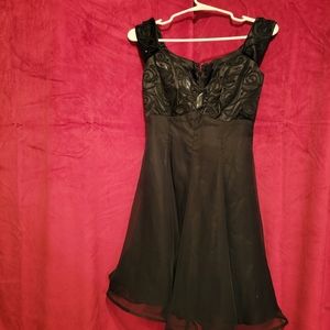 Vintage USA Made Bari-Jay Black Off Shoulder Dress with Rhinestone and Silk Top.